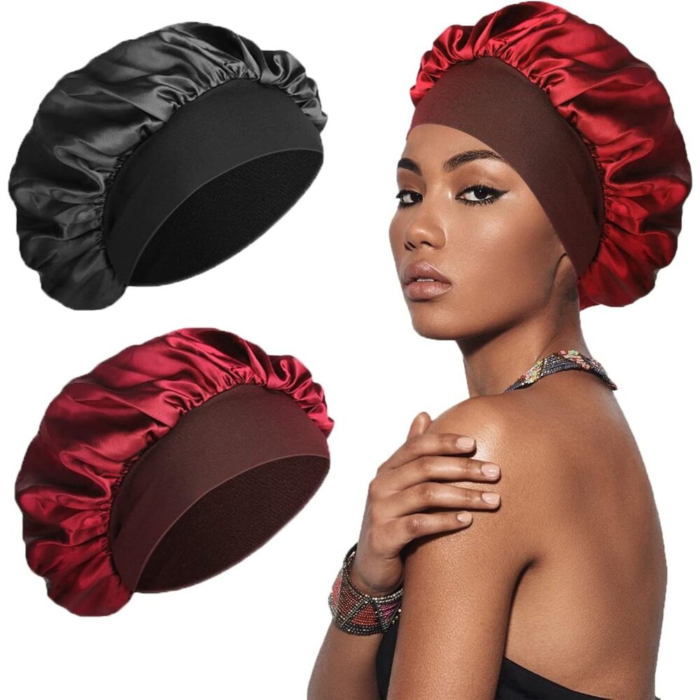 2 Pack Silk-Satin Bonnet Hair Wrap for Sleeping